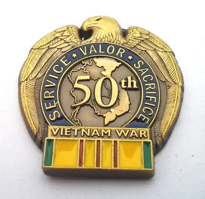 50TH ANNIVERSARY VIETNAM WAR (1-3/16 ) Military Hat Pin 13098 HO • $10.88