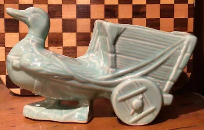 McCoy Pottery Green Duck Pulling A Wagon Planter 1940s Vintage McCoy Planter • $42.99