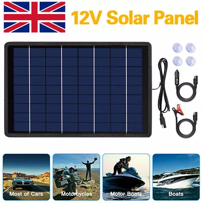 5W 12V Portable Solar Panel Trickle Charger Kit Car Battery RV Boat Van Camping • £11.99