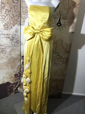 Nicola Finetti ❤️  Designer Yellow Pure Silk Evening Gown Dress Flowers Size 10 • $99