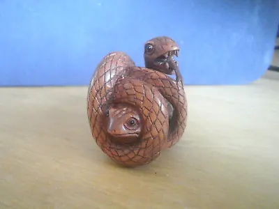 £24.99 • Buy Hand Carved Wood Netsuke Snake Caught A Frog In Coils Collectable Boxwood Figure