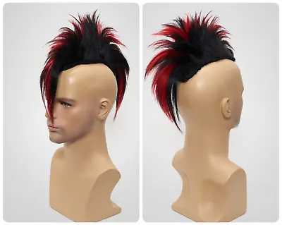 Black Red Glued Clip-in Mohawk Hairpiece Wigs Cyberpunk Mad Max Mohicans Toupees • $186.68