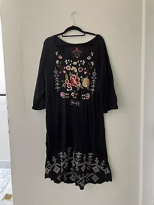 Johnny Was Black Dress With Floral Embroidery. Size Large • $40