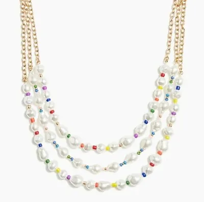 $19.50 • Buy J Crew Multi Color Rainbow Pop Layered Pearl Necklace