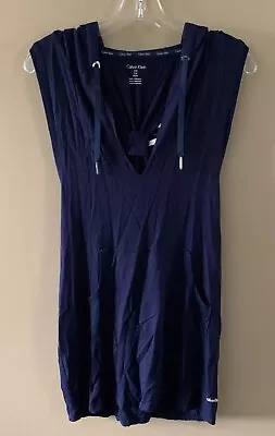 Calvin Klein Women’s Navy Blue Swim Coverup V Neck Pockets Hood Size S/M • $15