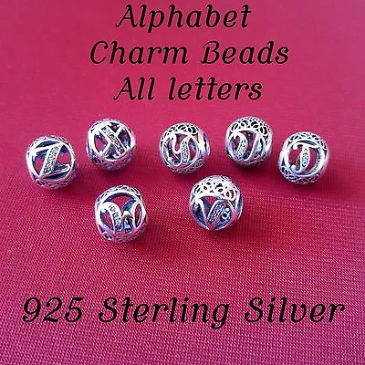 Alphabet Charm Beads 925 Sterling Silver Initials Letters Bracelet Bead Charms • £6.99