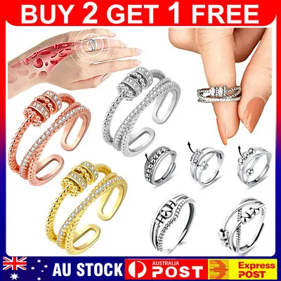 Adjustable Anxiety Ring Silver Relieve Fidget Spinner Worry Beads Meditation AU • $9.49