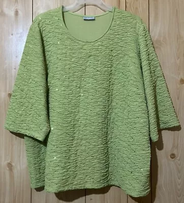 MAGGIE BARNES Catherines 3/4sl Soft Stretchy Textured Green Sequin Top 3X/4X? • $12.99