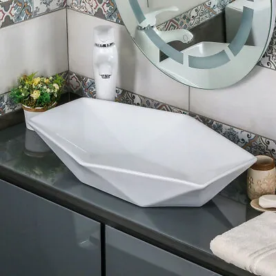 Countertop Handwash Basin Ceramic Vessel Sink Bowl Marble Stone Print Cloakroom • £49.95