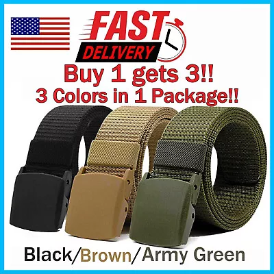 Mens Womens Tactical Canvas Webbing Belt Regular Size Military Style Buckle Belt • $10.98