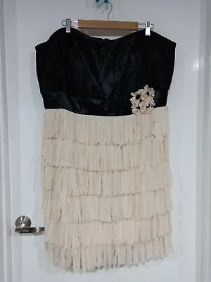 City Chic Plus Size Large Tiered Rara Dress NWT Black Cream Tassel • $30