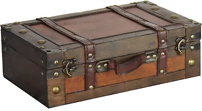 Vintage Decorative Suitcases Trunk Retro Wood Leather Craft Antique Storage 13  • $33