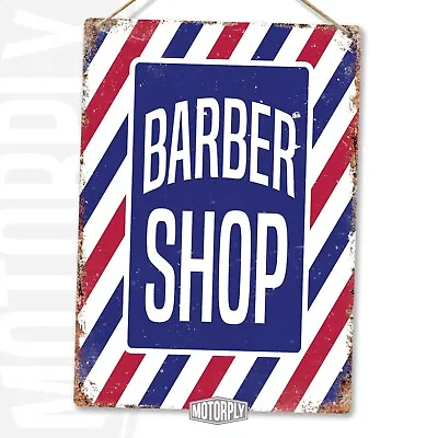Metal Wall Sign - Barber Shop Stripes - Worn Vintage Retro Hair Beard Gift • £6.85