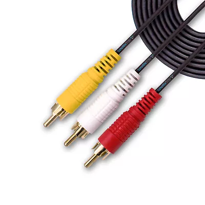 SatelliteSale AV Male To Male 3 RCA Audio Video Composite Cable Black (6 Feet) • $6.75