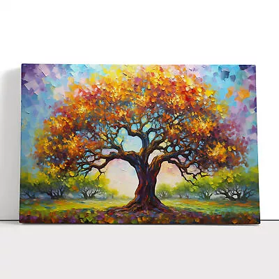 Oak Tree Palette Knife Canvas Print Wall Art Framed Poster Picture Home Decor • £24.95