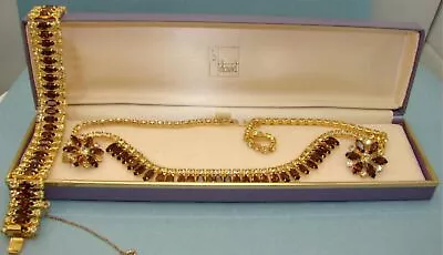 Vintage B David Amber Marquise & Round Citrine Rhinestone Parue' In Original Box • $119.99