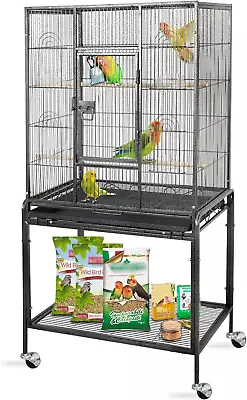 53 Inch Height Wrought Iron Standing Parrot Large Flight Bird Cage With Rolling  • $117.99