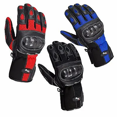 Motorcycle Motorbike Leather Vented Gloves Carbon Knuckle 3 Colours Summer  • £11.99