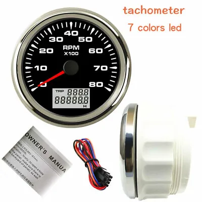 85mm 3-3/8  Tachometer 8000RPM Engine Tachometer 7 Color LED Waterproof US STOCK • $53.15