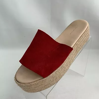 Zara Sandals Red Leather Espadrille Flatform Slides Wedge Spain Sz EU 38 US 7.5 • $44.95