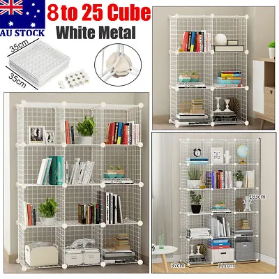 8-25 Cubes White DIY Metal Wire Storage Cabinet Bookcase Toy Display Stand Shelf • $53.99