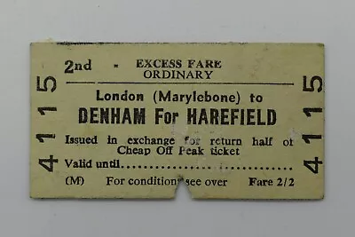 BRB Railway Ticket 4115 LONDON Marylebone To DENHAM For HAREFIELD  • £3