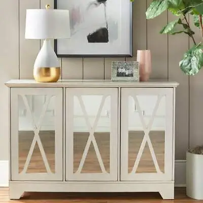 Mirrored Buffet Console Cabinet Storage Center Antique White Distressed Finished • $309.77