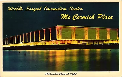 McCormick Place Convention Center At Night Chicago Illionois C1940 Vtg Postcard • $12.99