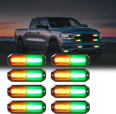 8x Ultra Slim Green/Amber 12-LED Grille Strobe Light Warning Hazard Caution Lamp • $79