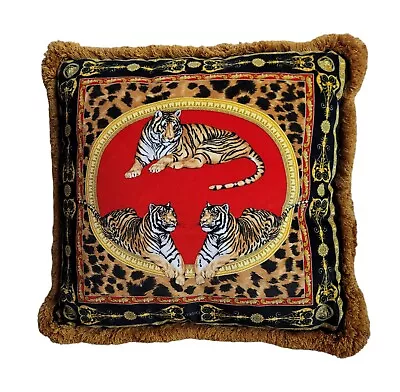 Vintage Versace Velvet TIGER Decorative Pillow Fringe Red Made In Italy • $499.99