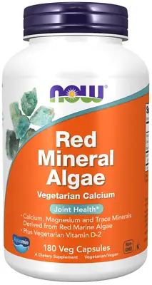 NOW Foods Red Mineral Algae Plus Vitamin D-2 180 Veg Capsules Joint Health • £20.99