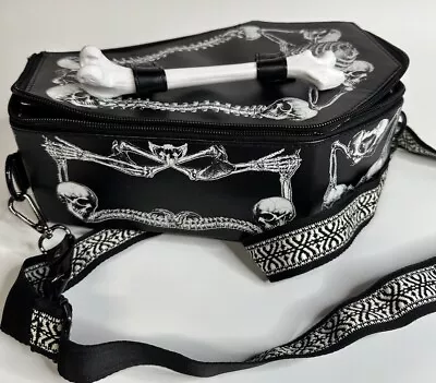 Kreepsville 666 Goth Steampunk Skull Skeleton Bone Coffin Chain Crossbody Purse • $30