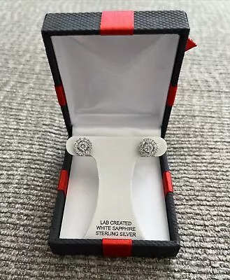 NEW Macy's Lab Created White Sapphire Sterling Silver L Earrings 9mm • $25