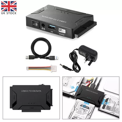 USB 3.0 To IDE SATA Converter External Hard Drive Adapter Kit With Power Adapter • £19.30