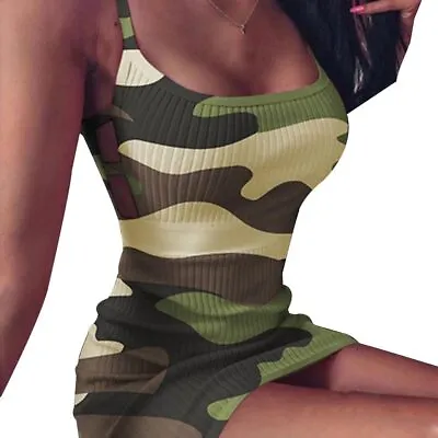 £3.59 • Buy Women Camo Mini Dress Strappy Sexy Slim Bodycon Holiday Beach Party Sundress UK