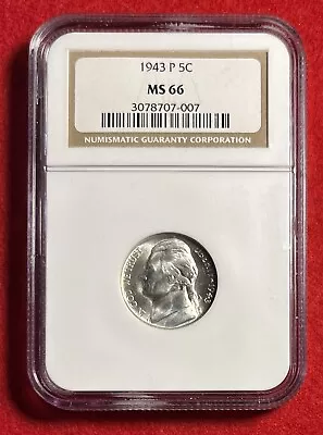 1943 P Jefferson War Nickel 35% Silver NGC MS66 WWII • $39.99