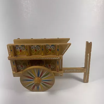 Vintage Hand Painted Wood Wagon Cart COSTA RICA  Folk Art Souvenir Napkin Holder • $7