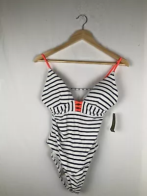 J. Crew Swimsuit Womens Size 8 One Piece V-Neck Textured Stripe • $17.95