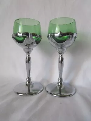 Cambridge Farberware - Silver Tone - Green Metal Stemmed Cordials - Set Of 2 • $39.99