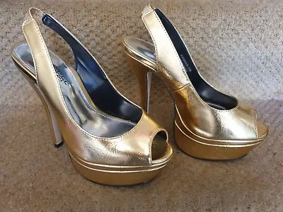 Bn Ladies Size 5 Gold High Heel Shoes By Miss Selfridge • £19.99