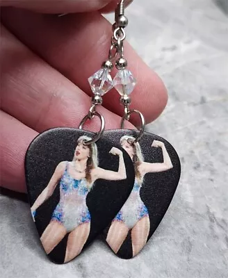 Taylor Swift On Stage Guitar Pick Earrings With Clear AB Swarovski Crystals • $7