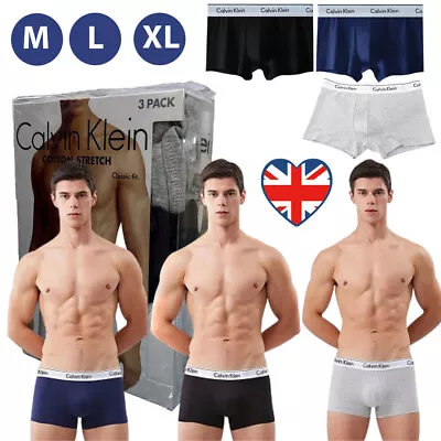 Calvin Klein Men's Brief Stretch Boxers 3 In 1 Pack All Black White Belt UK • £11.89