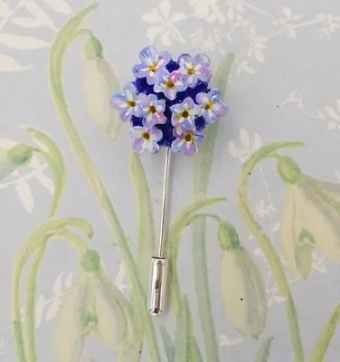 BLUE FORGET-ME-NOT POSY PIN Friendship Brooch Masonic Lapel Pin HAND PAINTED • $9.33