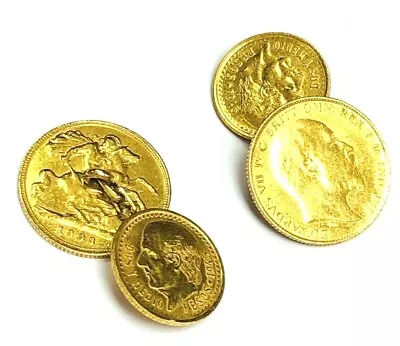 Dos Pesos 1945 Mexican Cufflinks 22k Yellow Gold Edwardvs VII 1903  • $1626.20