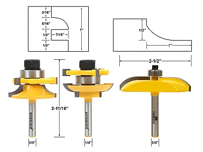 Round Over 3 Bit Cabinet Door Router Bit Set - 1/4  Shank - Yonico 12339q • $56.95