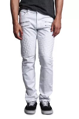 Victorious Men's Casual Comfortable Basket Weave Biker Cotton Twill Jeans DL1043 • $32.95
