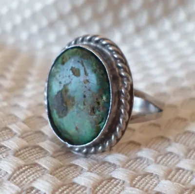 Vintage Sterling Native American Natural Green Turquoise Ring Size 10 (Grp. 64) • $69.99