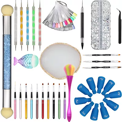 Nail Art Brushes And Accessories For Gel Varnish Ombre Manicure Tools Set Thin D • £5.99