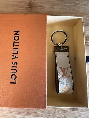 LOUIS VUITTON LV Monogram Dragonnes Keychain Key Ring Charm White EUC In Box • $130