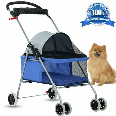 4 Wheels Folding Waterproof Portable Travel Pet Cat Dog Stroller Cup Holder 8012 • $43.23